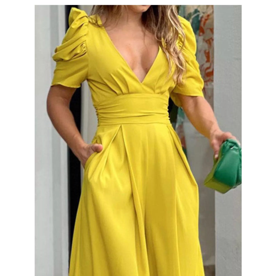 Puff Sleeve Wide Leg Jumpsuit Apparel and Accessories