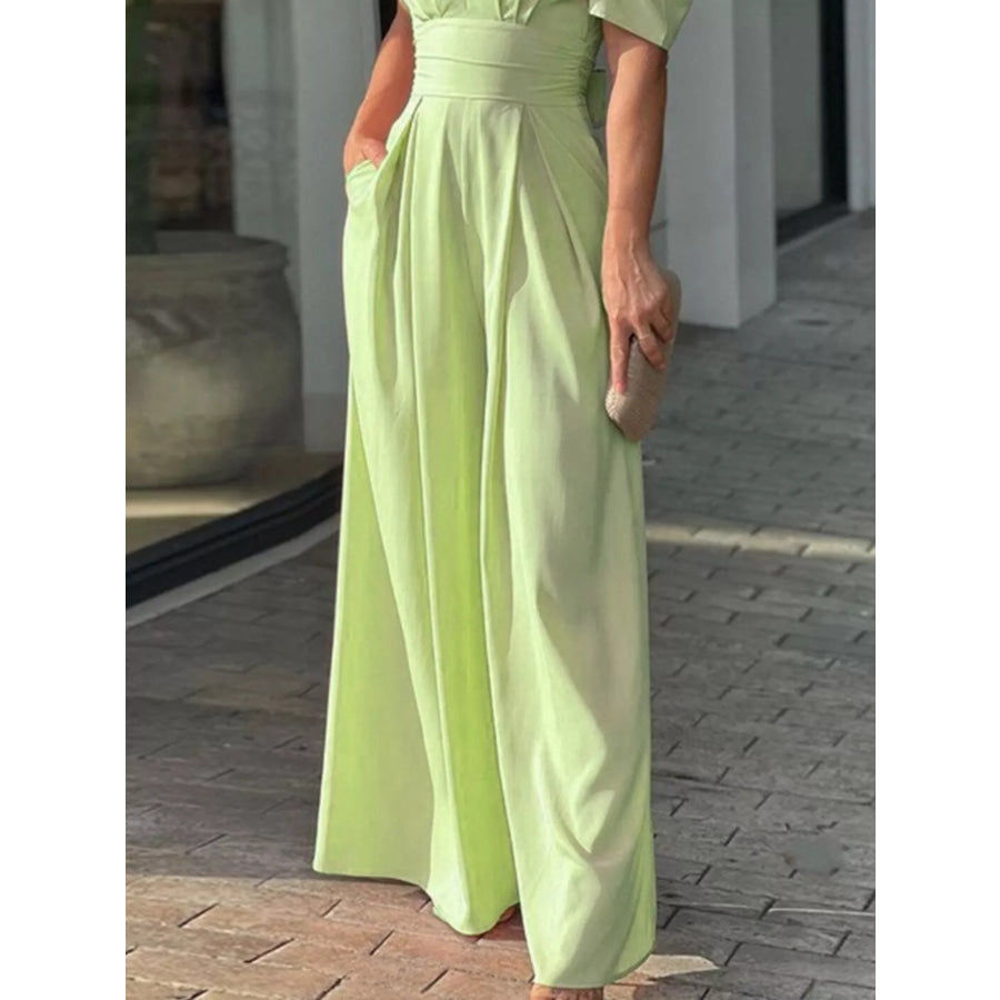 Puff Sleeve Wide Leg Jumpsuit Apparel and Accessories