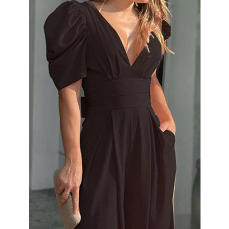 Puff Sleeve Wide Leg Jumpsuit Apparel and Accessories