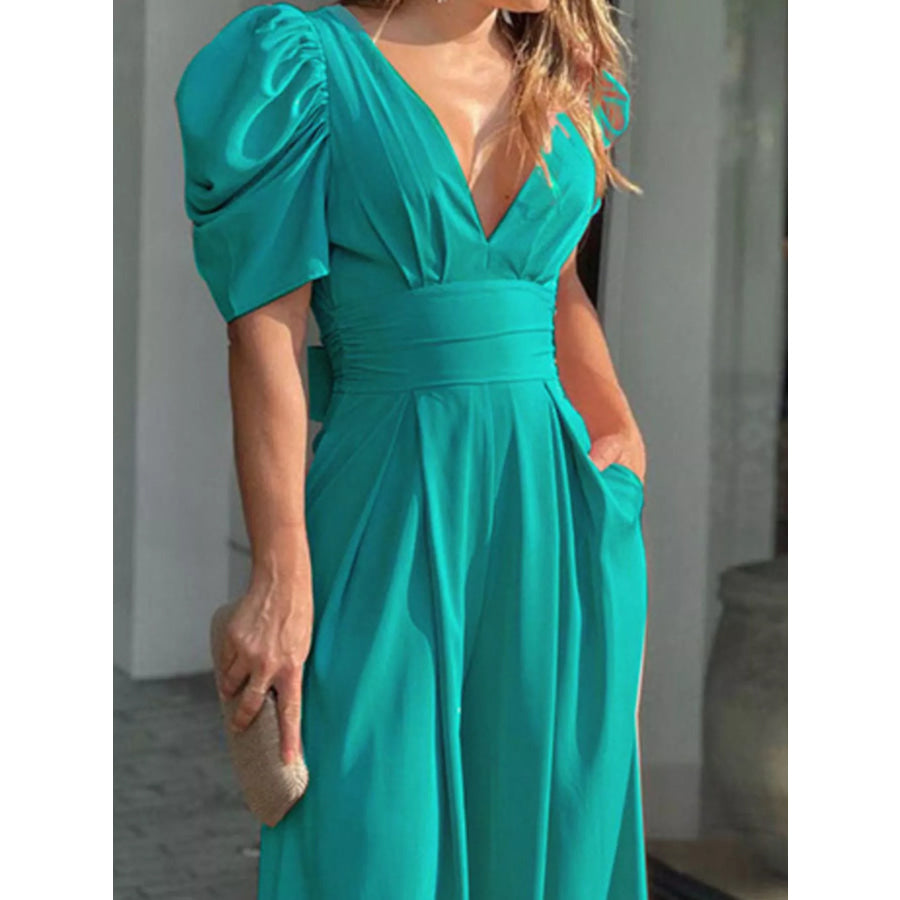 Puff Sleeve Wide Leg Jumpsuit Apparel and Accessories