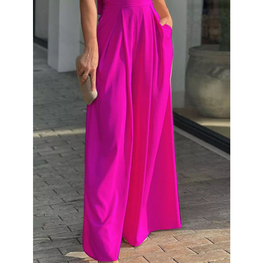 Puff Sleeve Wide Leg Jumpsuit Apparel and Accessories