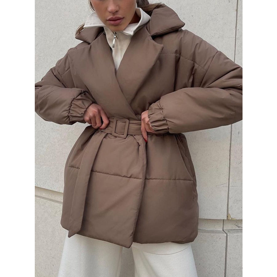 Puffer Long Sleeve Winter Coat with Belt Apparel and Accessories