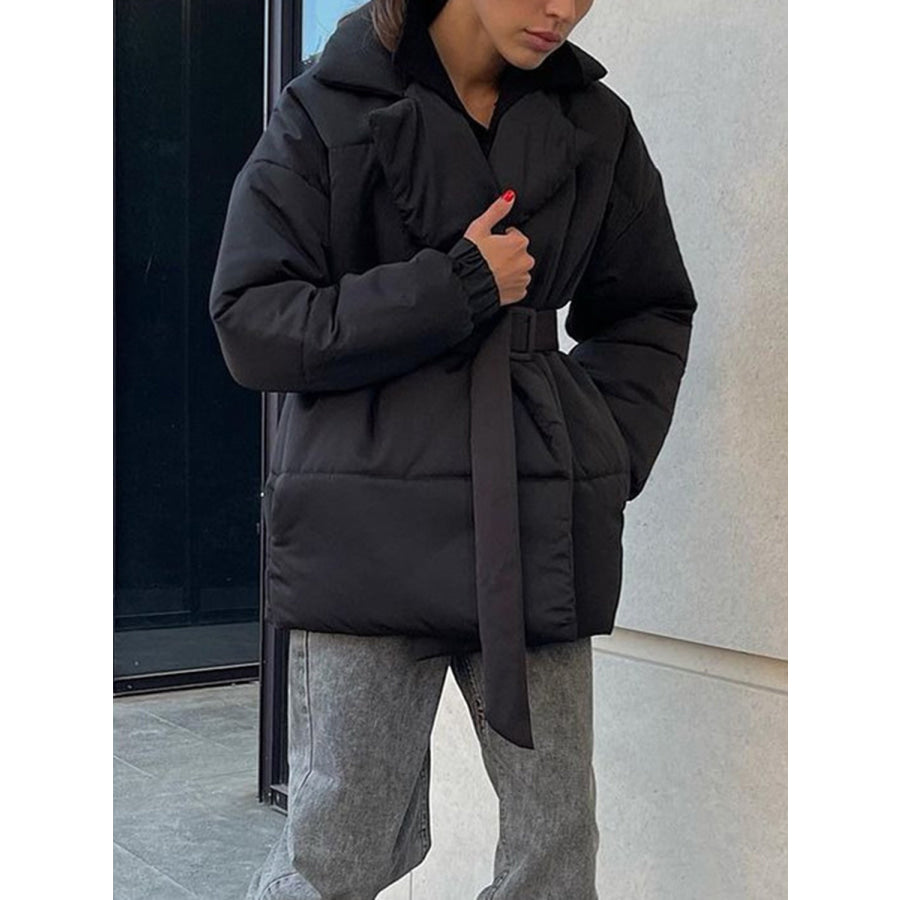 Puffer Long Sleeve Winter Coat with Belt Apparel and Accessories