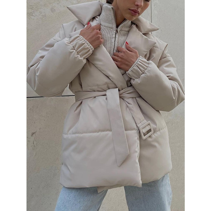 Puffer Long Sleeve Winter Coat with Belt Apparel and Accessories