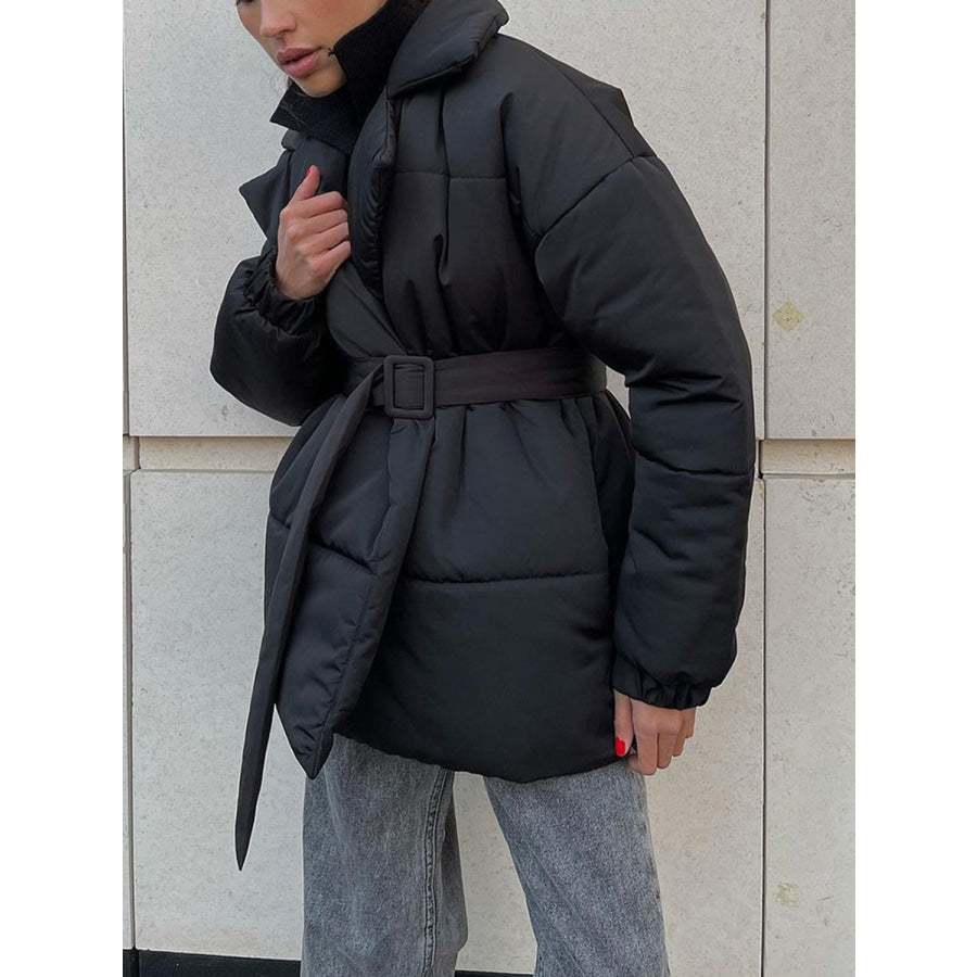 Puffer Long Sleeve Winter Coat with Belt Apparel and Accessories