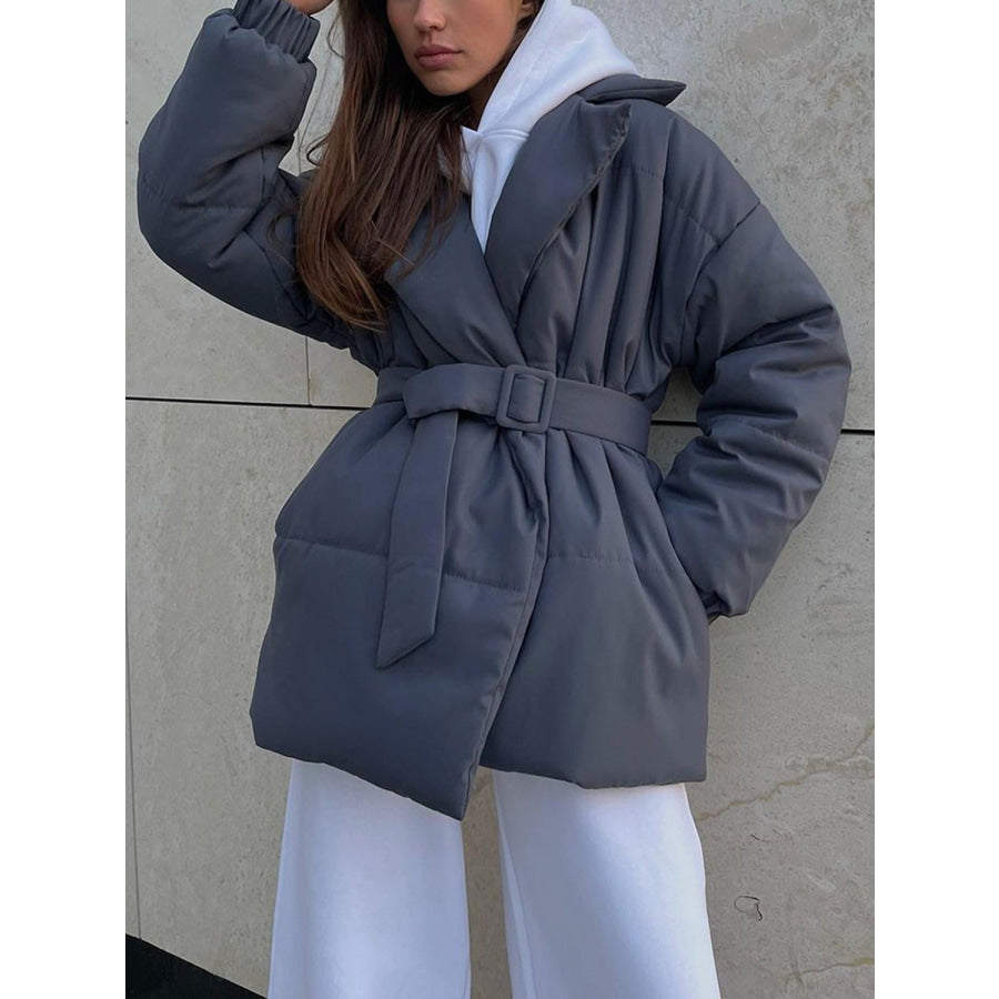 Puffer Long Sleeve Winter Coat with Belt Apparel and Accessories