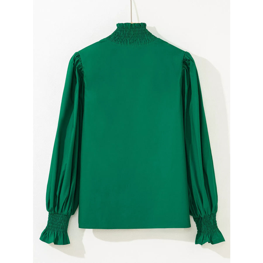 Puffy Flounce Sleeve Leopard Trim V Neck Blouse Apparel and Accessories