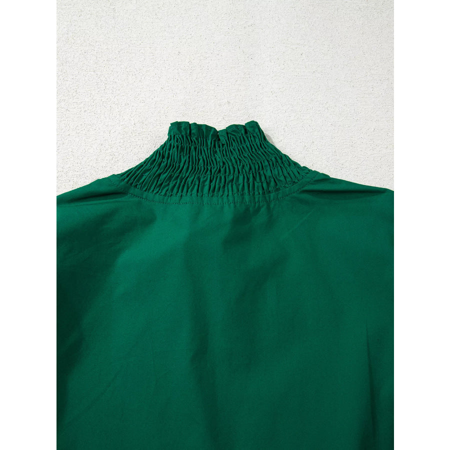 Puffy Flounce Sleeve Leopard Trim V Neck Blouse Apparel and Accessories
