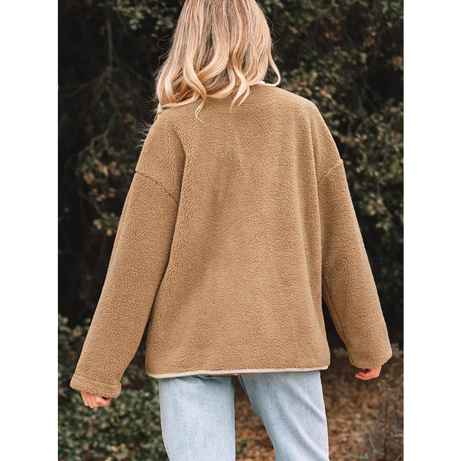 Puffy Plush Corduroy Edge Patchwork Jacket with Pockets Apparel and Accessories
