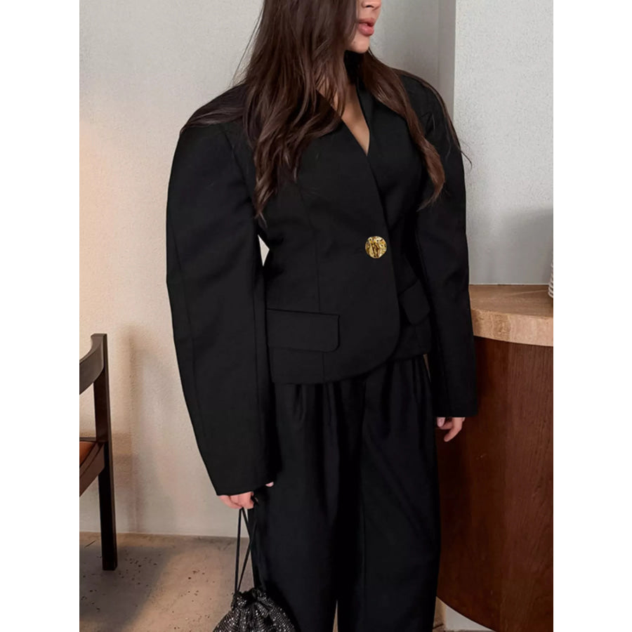 Puffy Sleeve Blazer and Wide-Leg Pants Set Apparel and Accessories