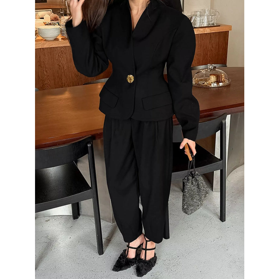 Puffy Sleeve Blazer and Wide-Leg Pants Set Apparel and Accessories