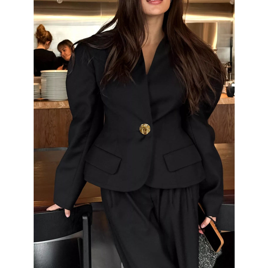 Puffy Sleeve Blazer and Wide-Leg Pants Set Apparel and Accessories