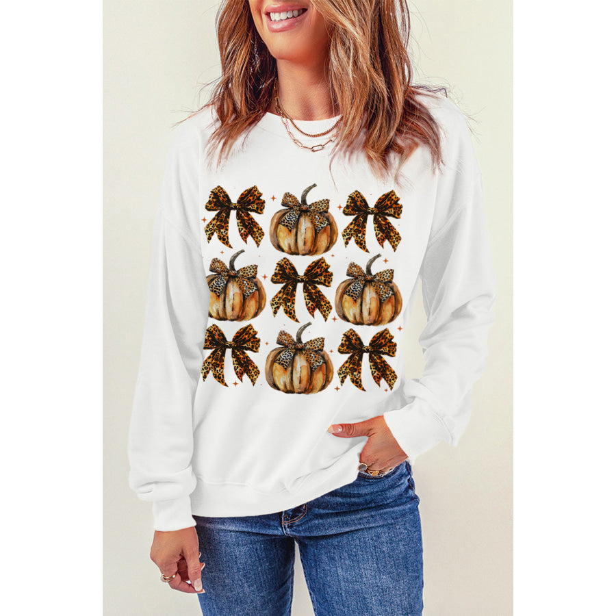 Pumpkin &amp; Bow Graphic Long Sleeve Sweatshirt Apparel and Accessories