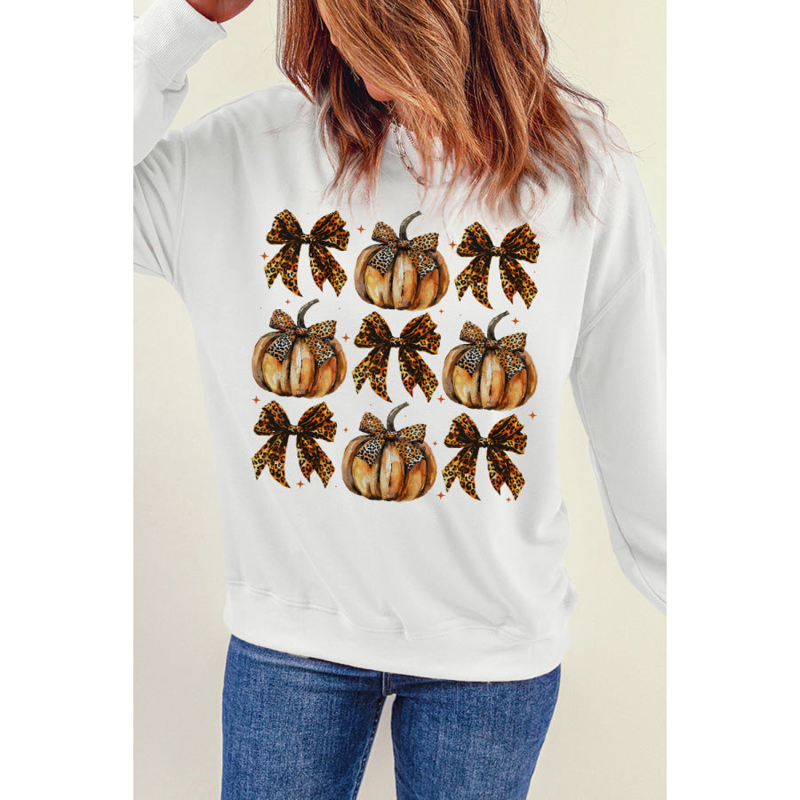 Pumpkin &amp; Bow Graphic Long Sleeve Sweatshirt Apparel and Accessories