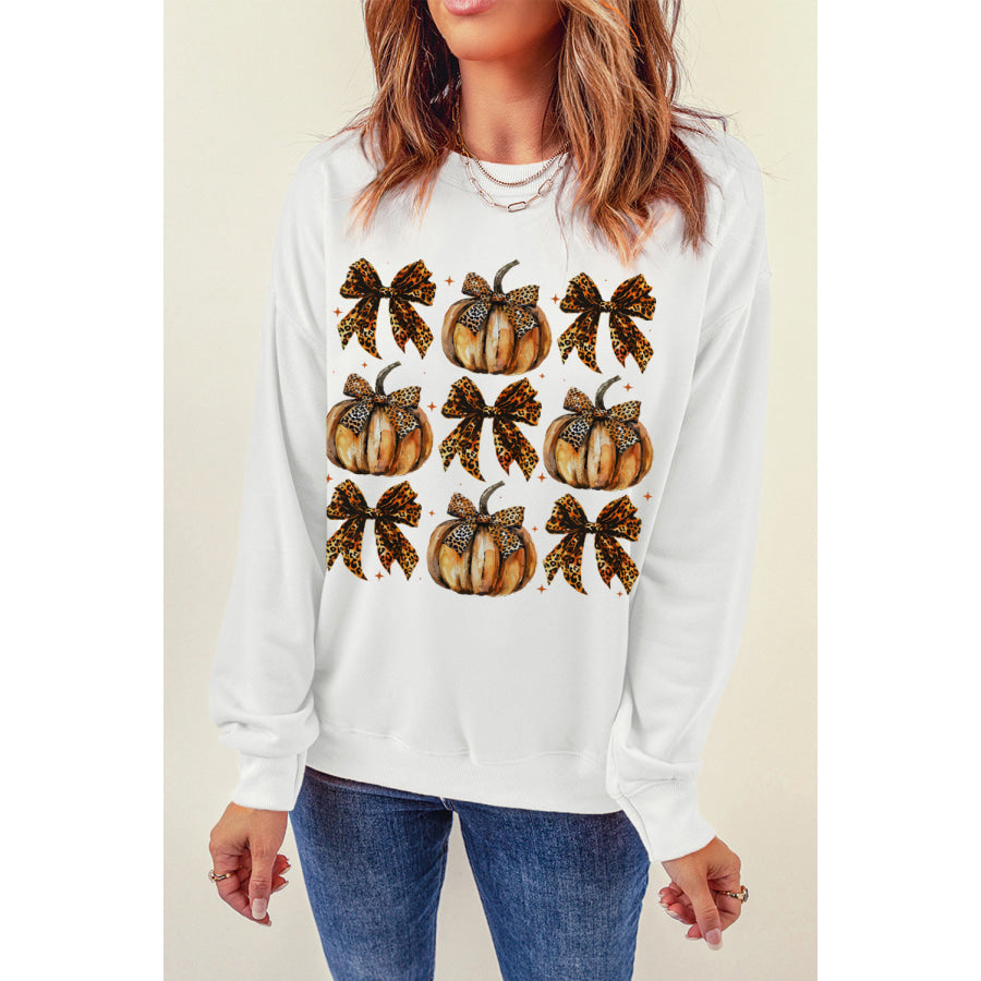 Pumpkin &amp; Bow Graphic Long Sleeve Sweatshirt Apparel and Accessories