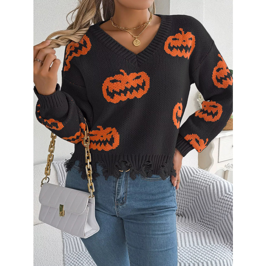 Pumpkin Distressed Hem Sweater Apparel and Accessories