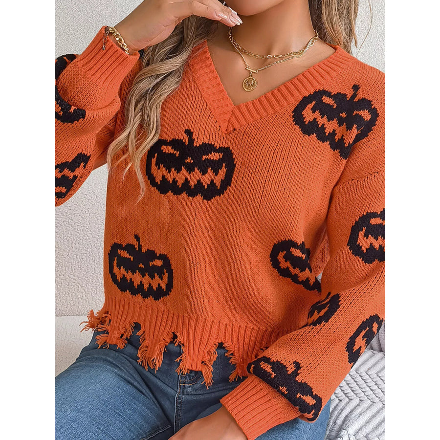 Pumpkin Distressed Hem Sweater Apparel and Accessories