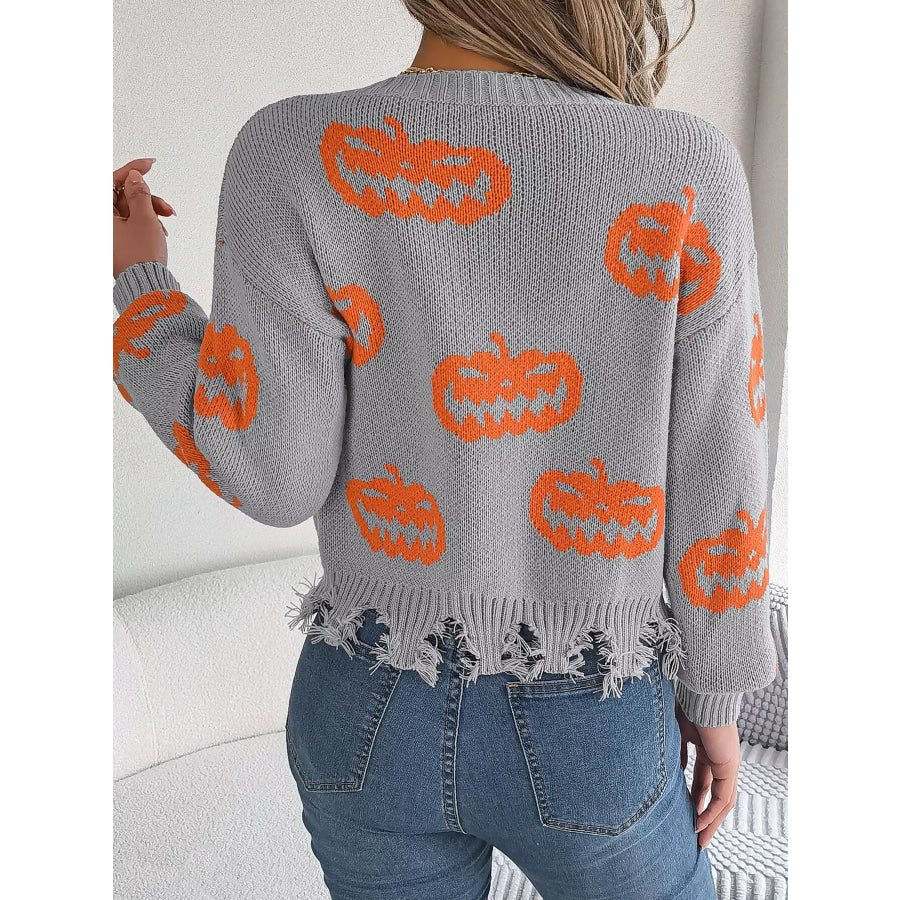 Pumpkin Distressed Hem Sweater Apparel and Accessories