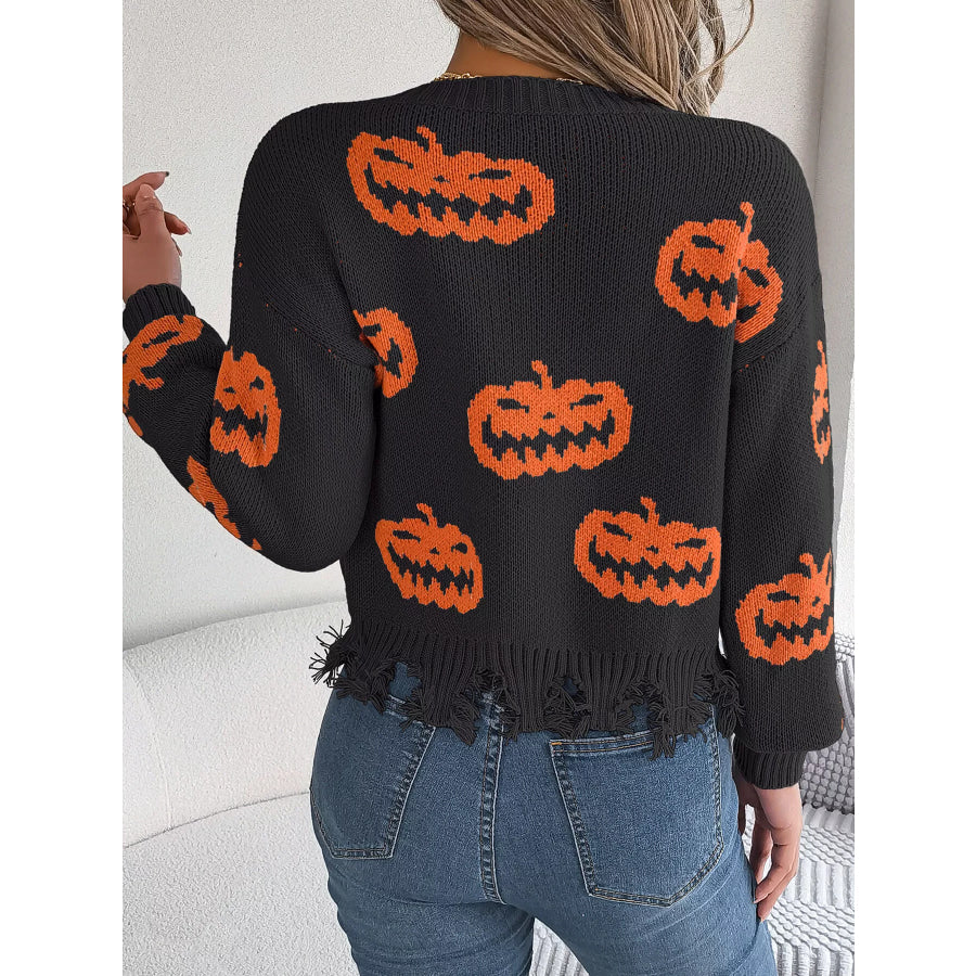 Pumpkin Distressed Hem Sweater Apparel and Accessories