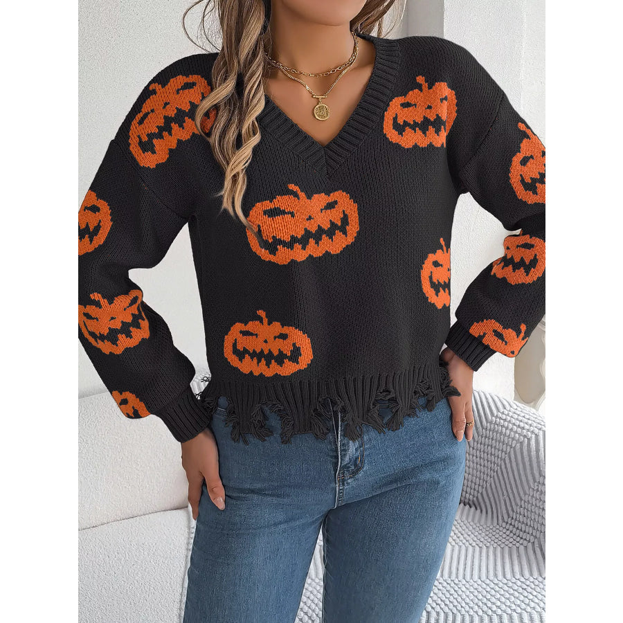 Pumpkin Distressed Hem Sweater Apparel and Accessories