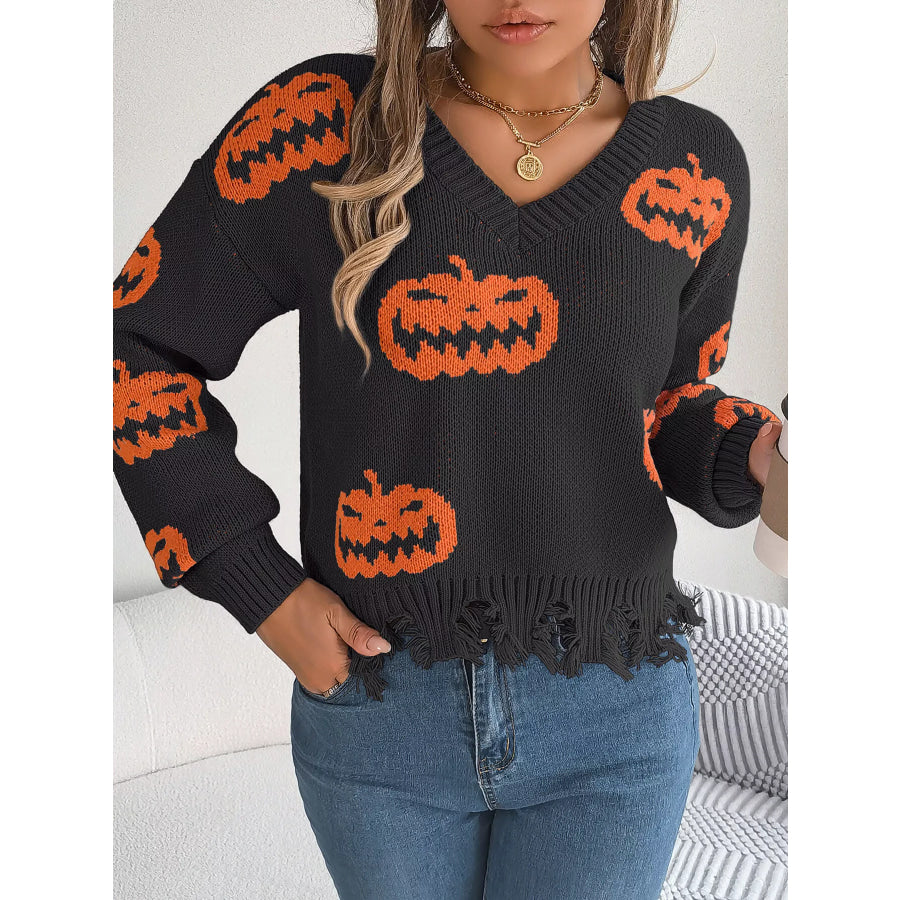 Pumpkin Distressed Hem Sweater Apparel and Accessories