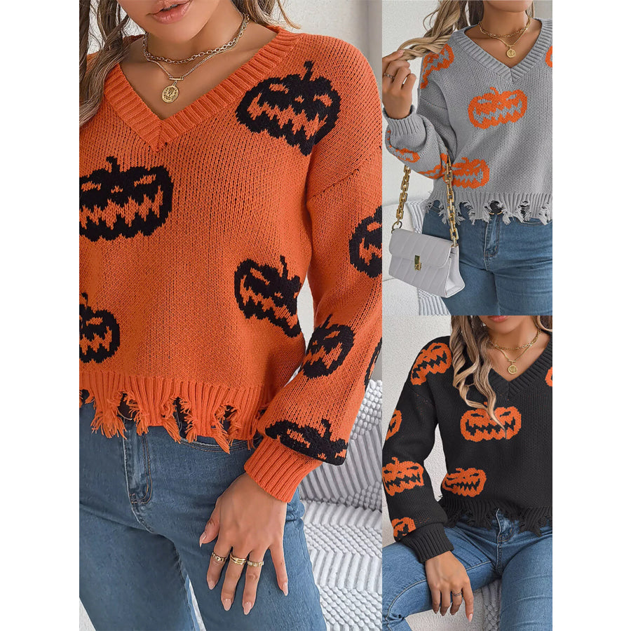 Pumpkin Distressed Hem Sweater Apparel and Accessories