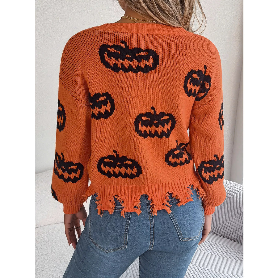 Pumpkin Distressed Hem Sweater Apparel and Accessories
