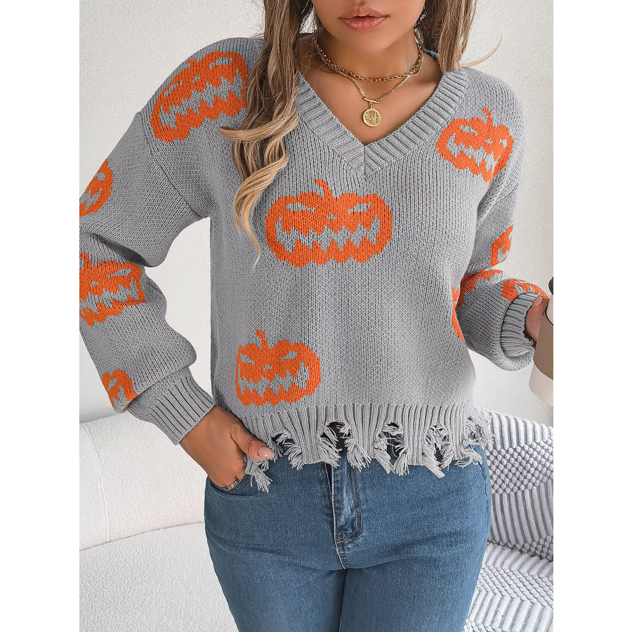 Pumpkin Distressed Hem Sweater Apparel and Accessories