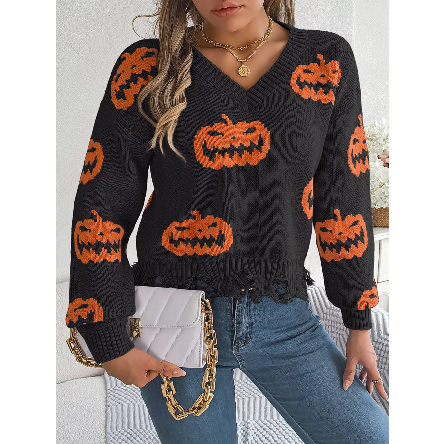 Pumpkin Distressed Hem Sweater Apparel and Accessories