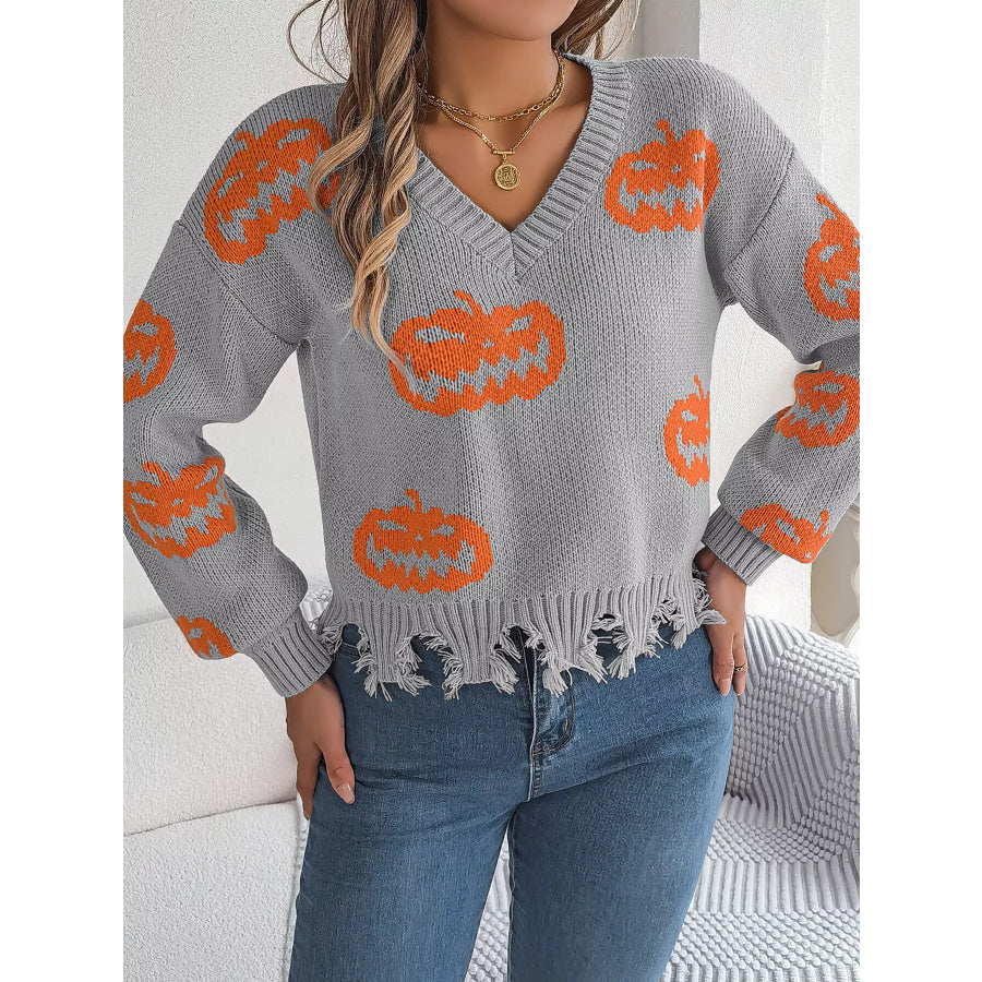 Pumpkin Distressed Hem Sweater Apparel and Accessories