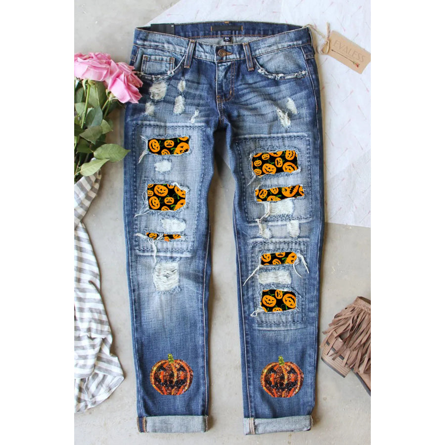 Pumpkin Distressed Straight Jeans Apparel and Accessories