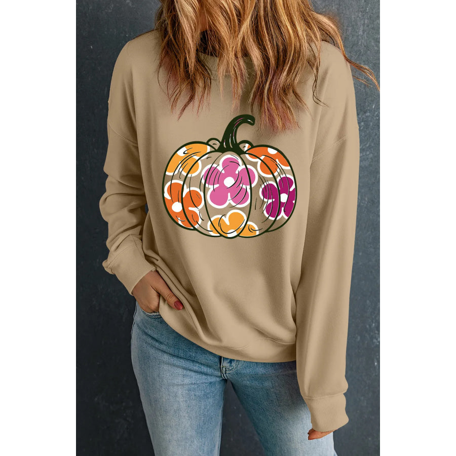 Pumpkin &amp; Flower Graphic Long Sleeve Sweatshirt Apparel and Accessories