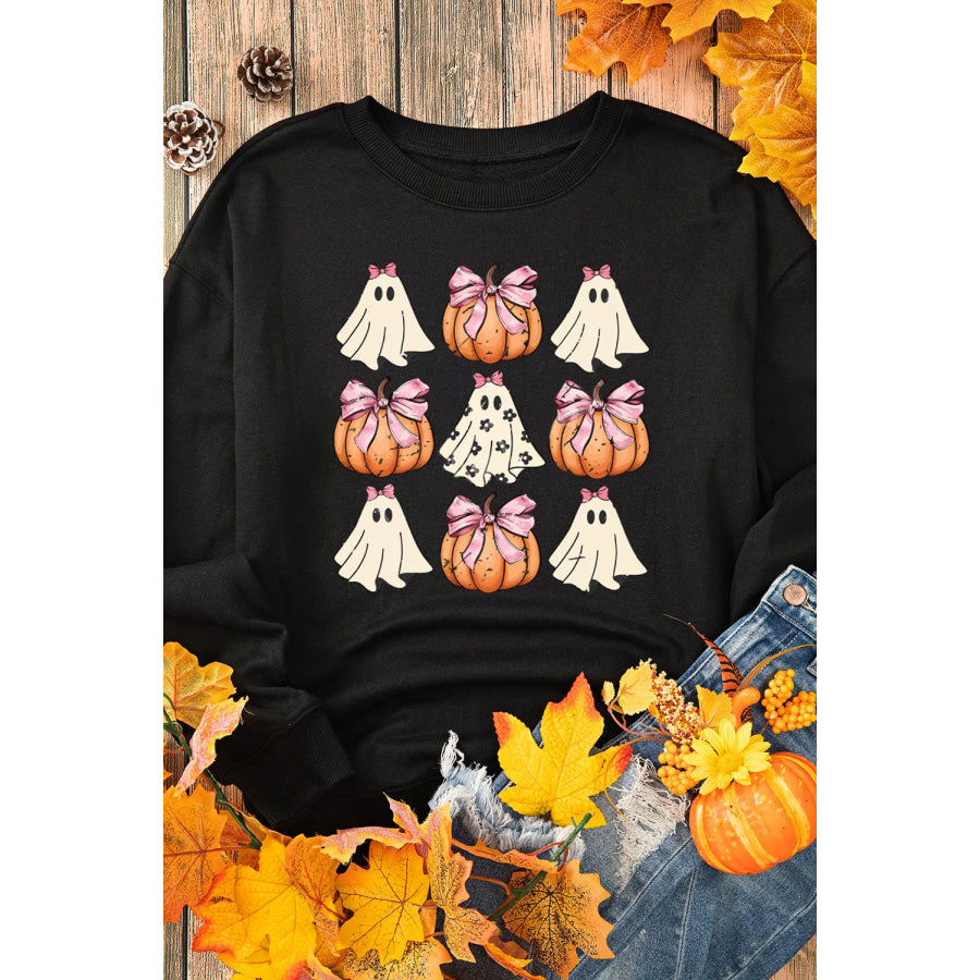 Pumpkin &amp; Ghost Round Neck Long Sleeve Sweatshirt Apparel and Accessories