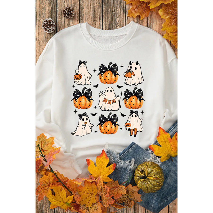 Pumpkin &amp; Ghost Round Neck Long Sleeve Sweatshirt Apparel and Accessories