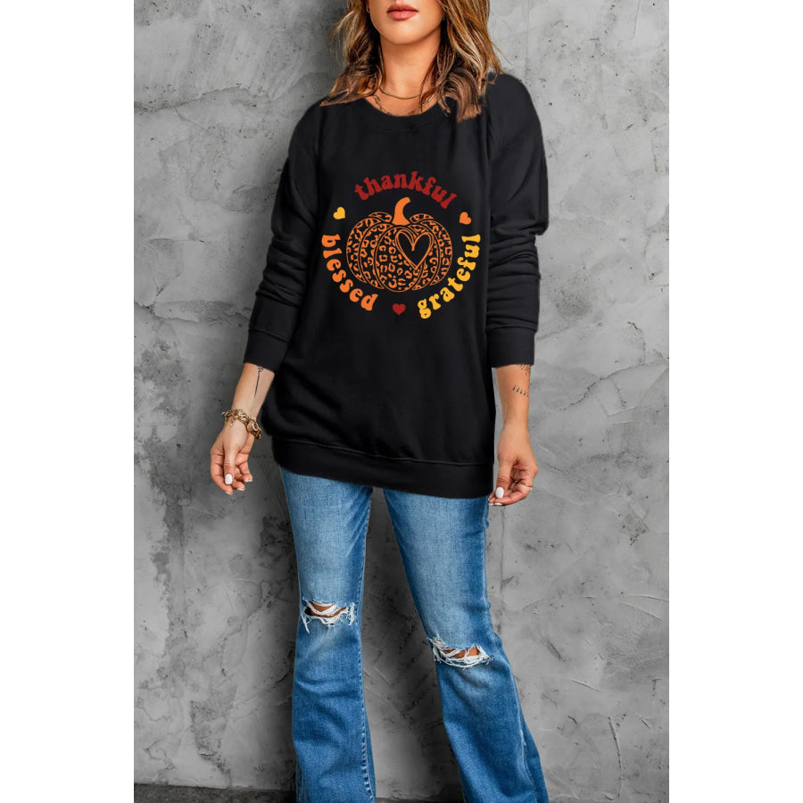 Pumpkin Graphic Long Sleeve Sweatshirt Apparel and Accessories