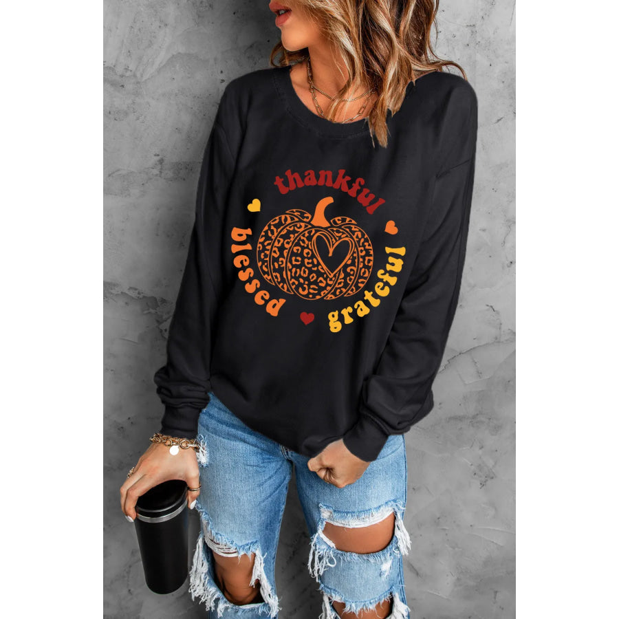 Pumpkin Graphic Long Sleeve Sweatshirt Apparel and Accessories