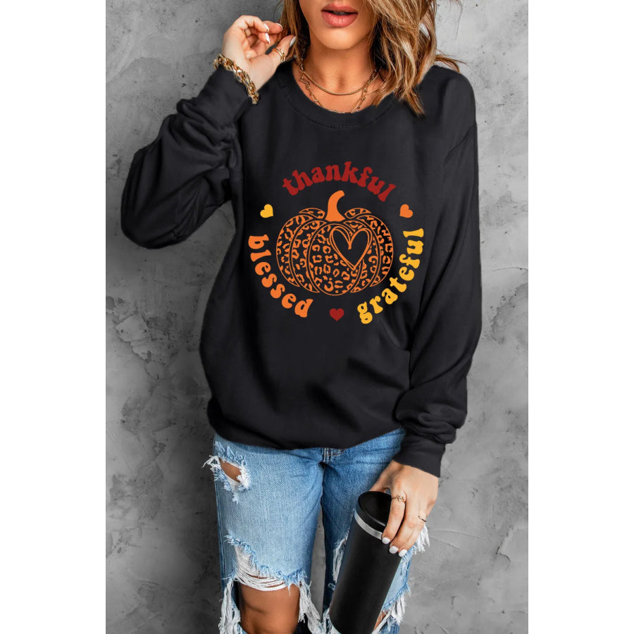 Pumpkin Graphic Long Sleeve Sweatshirt Black / S Apparel and Accessories