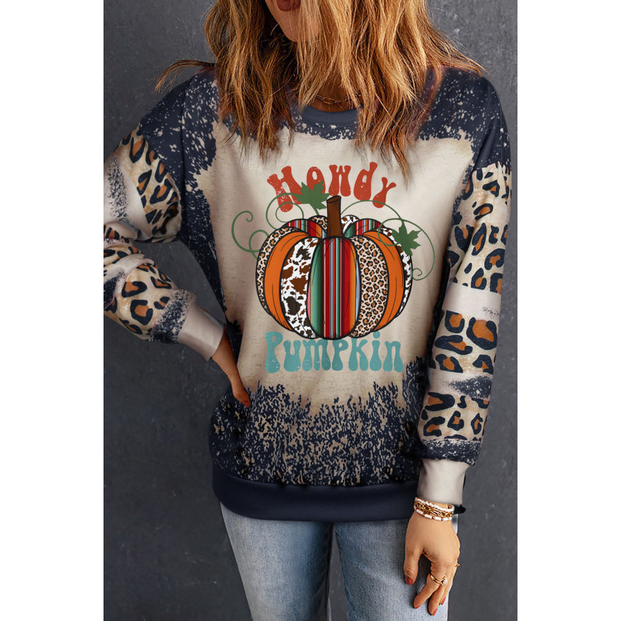 Pumpkin Graphic Long Sleeve Sweatshirt Leopard / S Apparel and Accessories