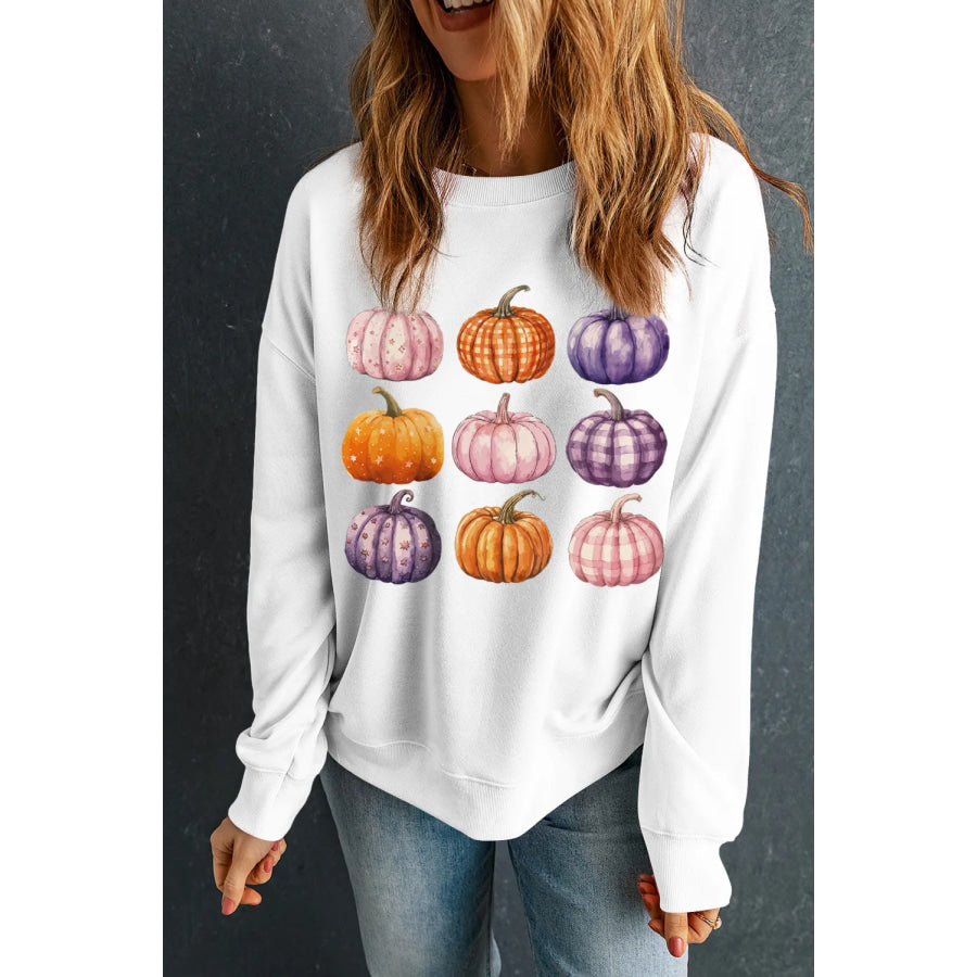 Pumpkin Graphic Long Sleeve Sweatshirt White / S Apparel and Accessories