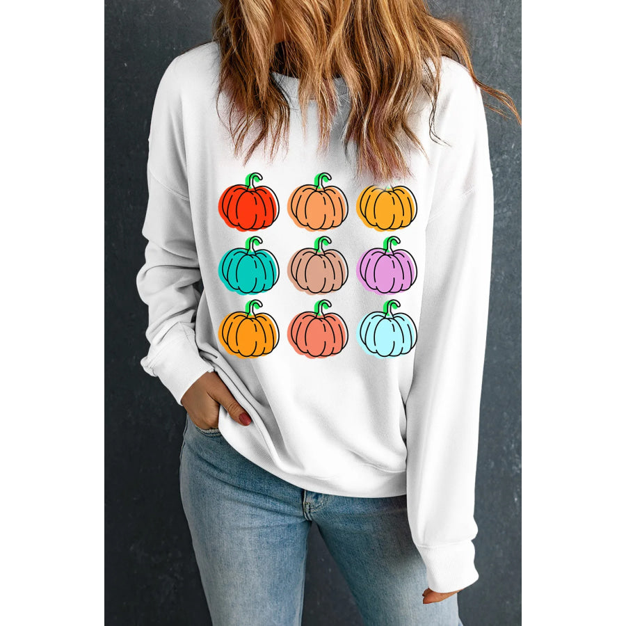 Pumpkin Graphic Long Sleeve Sweatshirt White / S Apparel and Accessories