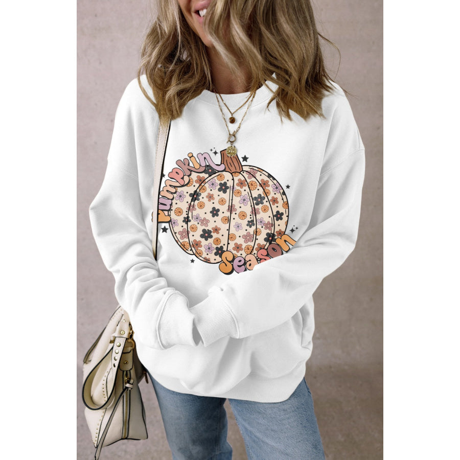 Pumpkin Graphic Long Sleeve Sweatshirt White / S Apparel and Accessories