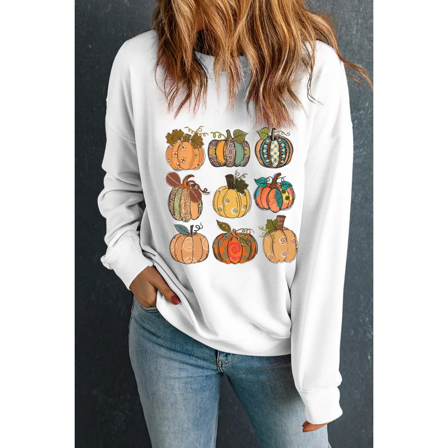 Pumpkin Graphic Long Sleeve Sweatshirt White / S Apparel and Accessories