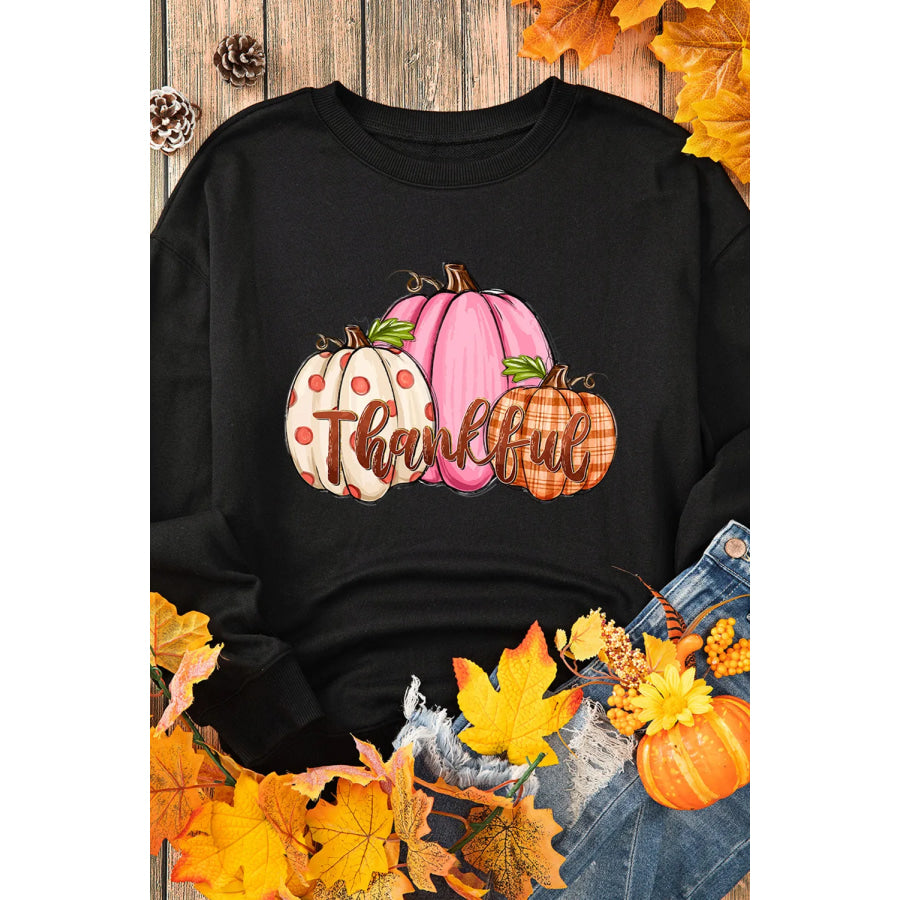 Pumpkin Graphic Round Neck Dropped Shoulder Sweatshirt Apparel and Accessories