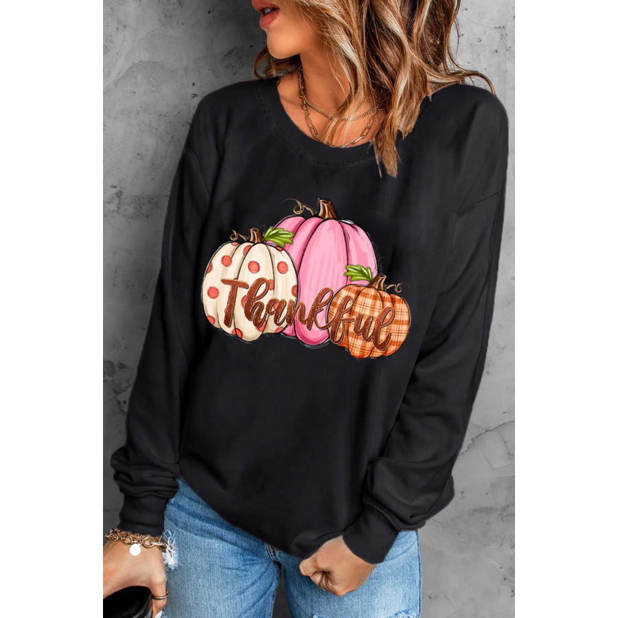 Pumpkin Graphic Round Neck Dropped Shoulder Sweatshirt Black / S Apparel and Accessories