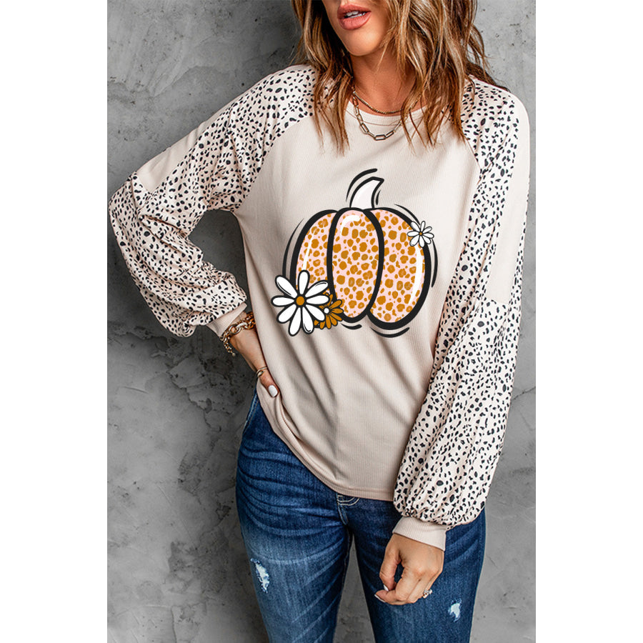 Pumpkin Graphic Round Neck Long Sleeve Top Apparel and Accessories