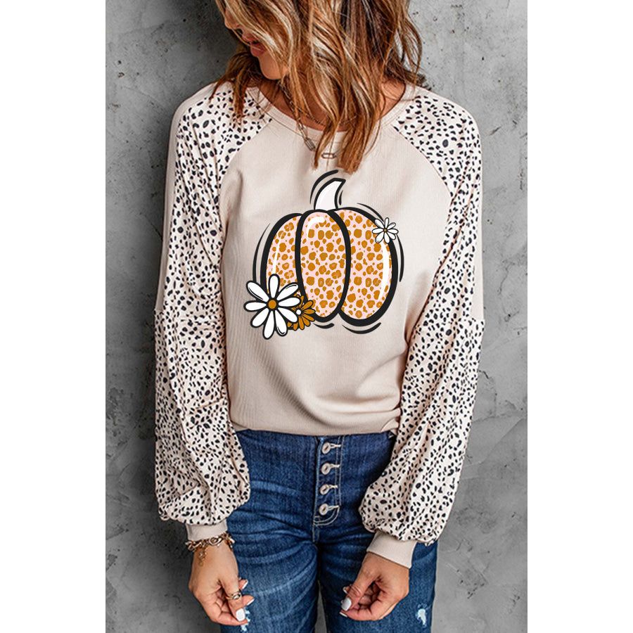 Pumpkin Graphic Round Neck Long Sleeve Top Apparel and Accessories