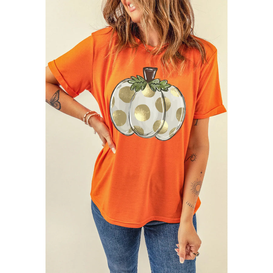 Pumpkin Graphic Round Neck Short Sleeve T-Shirt Apparel and Accessories