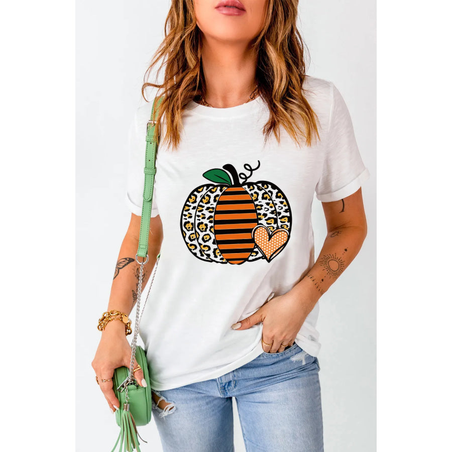 Pumpkin Graphic Round Neck Short Sleeve T-Shirt Apparel and Accessories