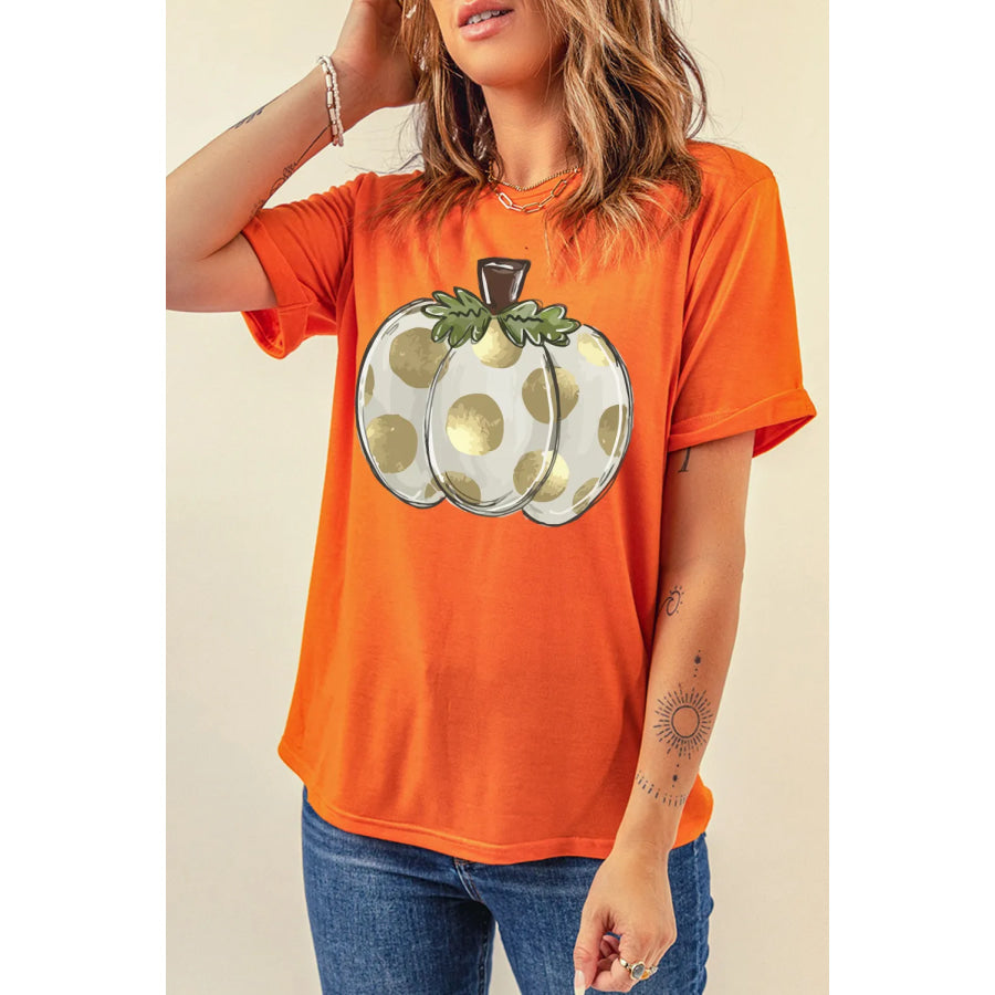 Pumpkin Graphic Round Neck Short Sleeve T-Shirt Apparel and Accessories