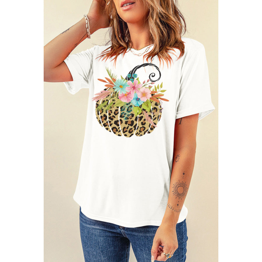 Pumpkin Graphic Round Neck Short Sleeve T-Shirt Apparel and Accessories